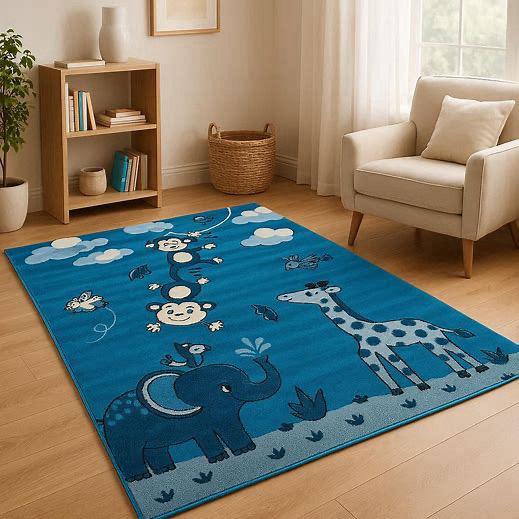 Παιδικό Χαλί 160x220 μέτρα μπλέ με ζώα