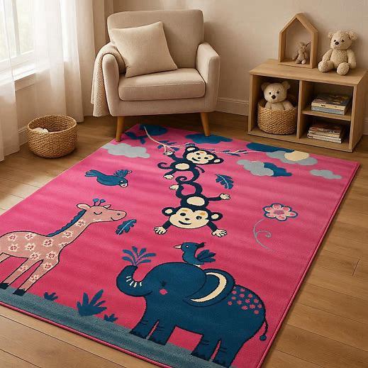 Παιδικό Χαλί 160x220 μέτρα Ρόζ με ζώα